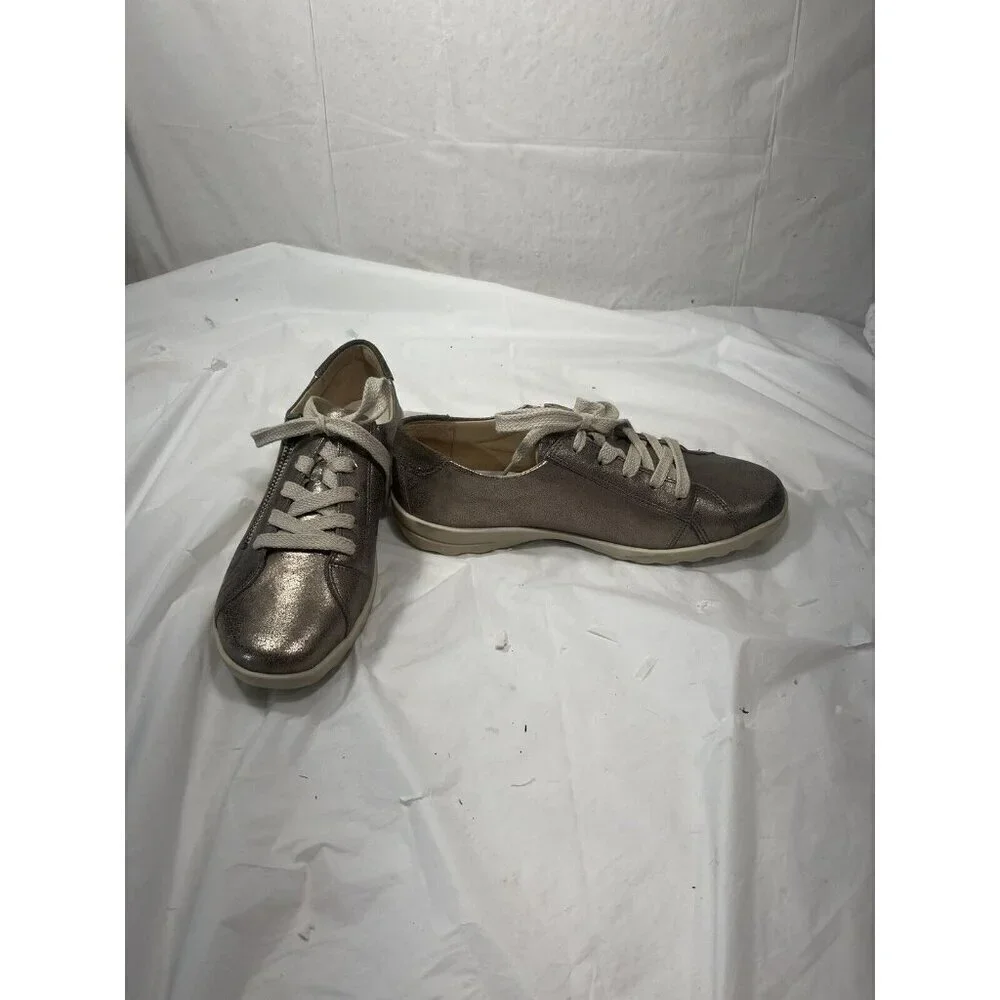 Nurture Colley Women's  Leather Lace Up Shoes Zipper Sz 5.5 metallic silver